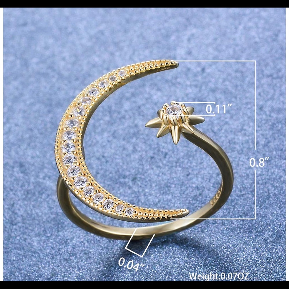 Ring Crescent Shape Rhinestone Moon Sun - Picture 3 of 3